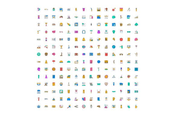 Collection of Various Colorful Flat Line Icons