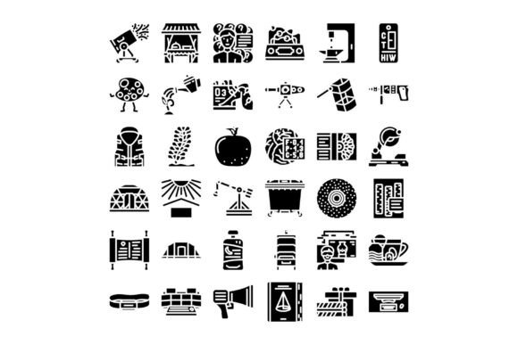 Collection of Various Glyph Icons for Infographics, UI Design, and Visual Communication