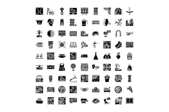 Diverse Black Glyph Icons Set Collection
