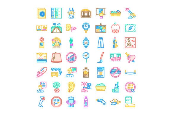 Diverse Outline Color Icons Collection I: A Versatile Resource for Modern Design