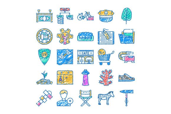 Doodle Line Icons with Various Business
