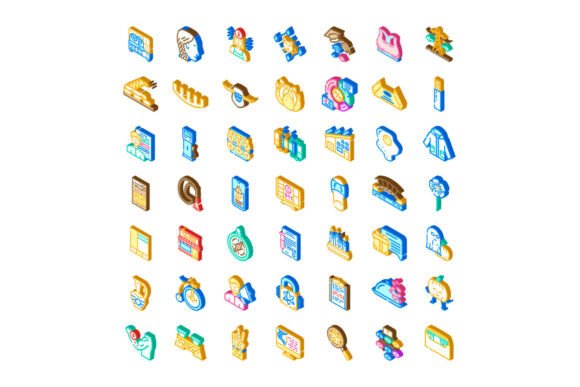 Isometric Icon Set Illustrating Modern T